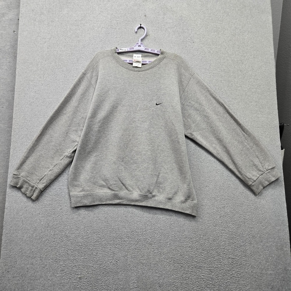 VINTAGE Nike Men Sweatshirt L Gray Embroidered Logo Mini Swoosh 90s